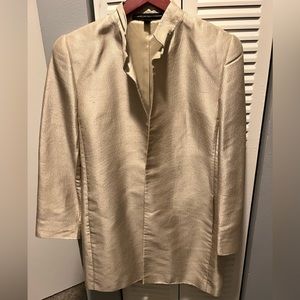 Silk Dinner coat . Silver metallic .